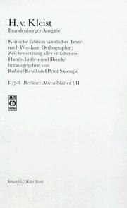 Cover of: Sämtliche Werke, Brandenburger Ausgabe, II, Prosa, Bd.7/8, Berliner Abendblätter, 2 Tl.-Bde. m. CD-ROM by Heinrich von Kleist