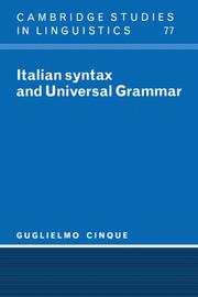 Cover of: Italian Syntax and Universal Grammar (Cambridge Studies in Linguistics) by Guglielmo Cinque