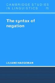 Cover of: The Syntax of Negation (Cambridge Studies in Linguistics)