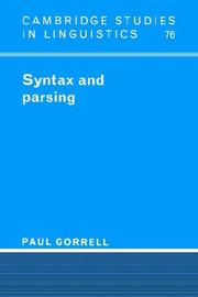 Cover of: Syntax and Parsing (Cambridge Studies in Linguistics)