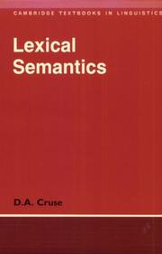 Cover of: Lexical semantics | D. A. Cruse
