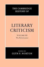 Cover of: The Cambridge History of Literary Criticism, Vol. 3 by Glyn P. Norton, Glyn P. Norton