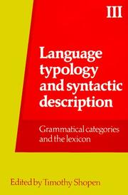 Cover of: Language Typology and Syntactic Description, Volume III by Timothy Shopen