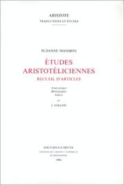 Cover of: Etudes aristotéliciennes by Suzanne Mansion
