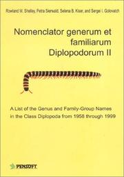 Cover of: Nomenclator Generum Et Familiarum Diplopodorum II by Rowland M. Shelley