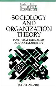 Cover of: Sociology and Organization Theory by John Hassard