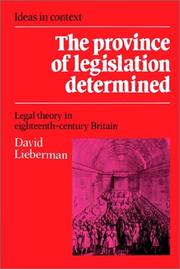 Cover of: The Province of Legislation Determined by David Lieberman