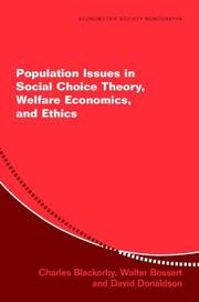 Cover of: Population Issues in Social Choice Theory, Welfare Economics, and Ethics (Econometric Society Monographs)