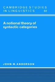 Cover of: A notional theory of syntactic categories