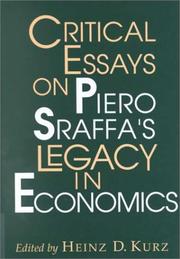 Cover of: Critical Essays on Piero Sraffa's Legacy in Economics