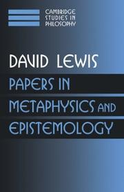 Cover of: Papers in metaphysics and epistemology by Lewis, David K.