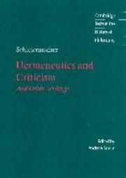 Cover of: Schleiermacher: Hermeneutics and Criticism by Friedrich Schleiermacher