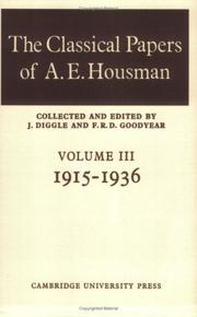 Cover of: The Classical Papers of A. E. Housman