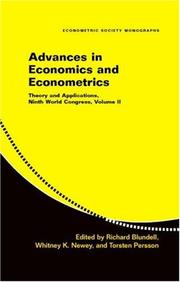 Cover of: Advances in Economics and Econometrics: Theory and Applications, Ninth World Congress (Econometric Society Monographs)