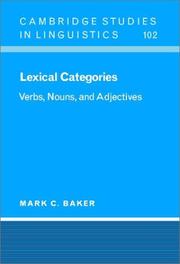 Cover of: Lexical categories: verbs, nouns, and adjectives