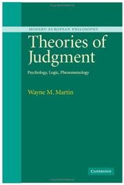 Cover of: Theories of Judgment: Psychology, Logic, Phenomenology (Modern European Philosophy)