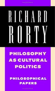 Cover of: Philosophy as Cultural Politics by Richard Rorty