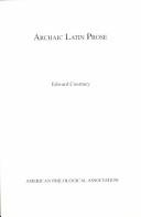 Archaic Latin Prose (American Philological Association American Classical Studies Series) by E. Courtney