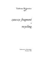 Cover of: Zawsze fragment: Recycling
