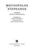 Cover of: Mousopolos Stephanos by Herwig Görgemanns, Manuel Baumbach, Adolf Martin Ritter