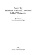 Cover of: Archiv der Freiherren Hofer von Lobenstein, Schloss Wildenstein