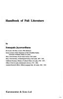 Cover of: Handbook of Pali literature by Somapala Jayawardhana
