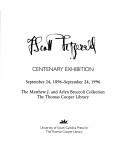Cover of: F. Scott Fitzgerald: centenary exhibition, September 24, 1896-September 24, 1996 : the Matthew J. and Arlyn Bruccoli Collection, the Thomas Cooper Library.