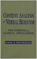 Content analysis of verbal behavior by Gottschalk, Louis A.