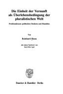 Die Einheit der Vernunft als Überlebensbedingung der pluralistischen Welt by Hesse, Reinhard.