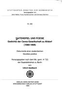 Cover of: Saitenspiel und Poesie: Gedichte der Ceres-Gesellschaft zu Altdorf (1668-1669) : Dokumente einer studentischen Societas poetica
