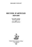 Cover of: Recueil d'articles by Benjamin Constant