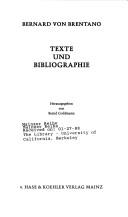 Cover of: Bernard von Brentano, Texte und Bibliographie by Brentano, Bernard von