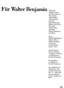 Cover of: Für Walter Benjamin: Dokumente, Essays und ein Entwurf