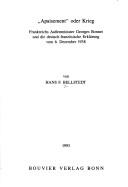 Cover of: "Apaisement" oder Krieg: Frankreichs Aussenminister Georges Bonnet und die deutsch-französische Erklärung vom 6. Dezember 1938