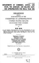 Cover of: Departments of Commerce, Justice, and State, the judiciary, and related agencies appropriations for fiscal year 1994 by United States. Congress. Senate. Committee on Appropriations. Subcommittee on Commerce, Justice, State, the Judiciary, and Related Agencies.