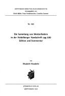 Die Sammlung von Meisterliedern in der Heidelberger Handschrift cpg 680 by Elisabeth Wunderle