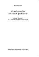 Cover of: Althochdeutsches aus dem 15. Jahrhundert: Glossae Salomonis im Codex Lilienfeld Stiftsbibliothek 228