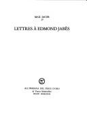 Cover of: Lettres à Edmond Jabès