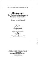 Cover of: Mīmāṁsā, the ancient Indian science of sentence interpretation