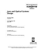 Cover of: Lens and optical systems design: 14-18 September 1992, Berlin, FRG