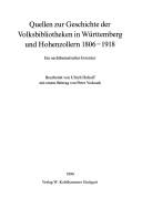 Quellen zur Geschichte der Volksbibliotheken in Württemberg und Hohenzollern 1806-1918 by Ulrich Hohoff