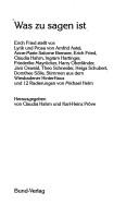 Cover of: Was zu sagen ist: Erich Fried stellt vor, Lyrik und Prosa von Arnfrid Astel, Anne-Marie Salome Brenner, Erich Fried ... und 12 Radierungen von Michael Helm