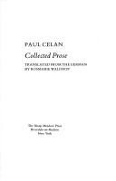 Cover of: Collected prose by Paul Celan