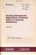 Cover of: Housing demand and Department of Defense policy on housing allowances