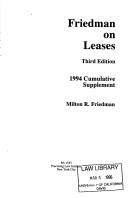 Cover of: Friedman on leases by Milton R. Friedman, Milton R. Friedman