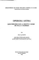 Cover of: Operosa Antra: recherches sur la grotte à Rome de Sylla à Hadrien