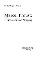 Cover of: Marcel Proust, Geschmack und Neigung