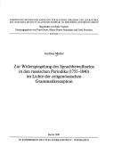Cover of: Zur Widerspiegelung des Sprachbewusstseins in den russischen Periodika (1755-1840) im Lichte der zeitgenössischen Grammatikrezeption