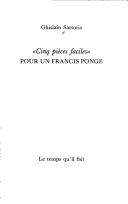 Cover of: "Cinq pièces faciles" pour un Francis Ponge