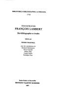 Cover of: Pour retrouver François Lambert by Pierre Fraenkel, Reinhard Bodenmann